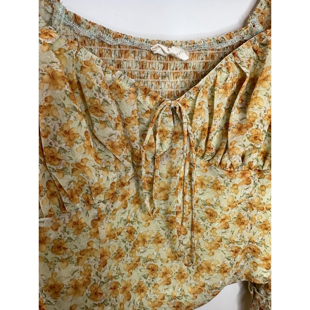 Altar'd State Floral Smocked Bell Sleeve Ruffle Crop Top M Fairy Romantic Whimsy - Picture 6 of 10
